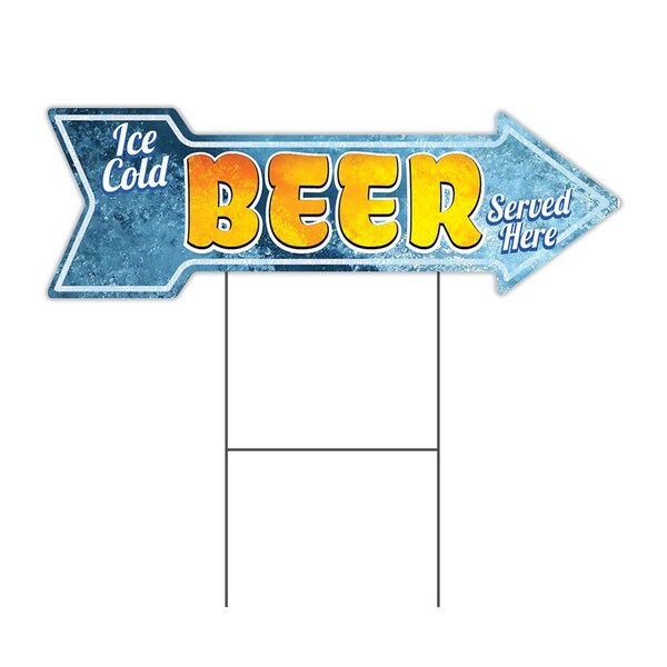 Signmission Ice Cold Beer 2 Arrow Yard Sign Funny Home Decor 36in Wide C-ARROW12-999810 - main